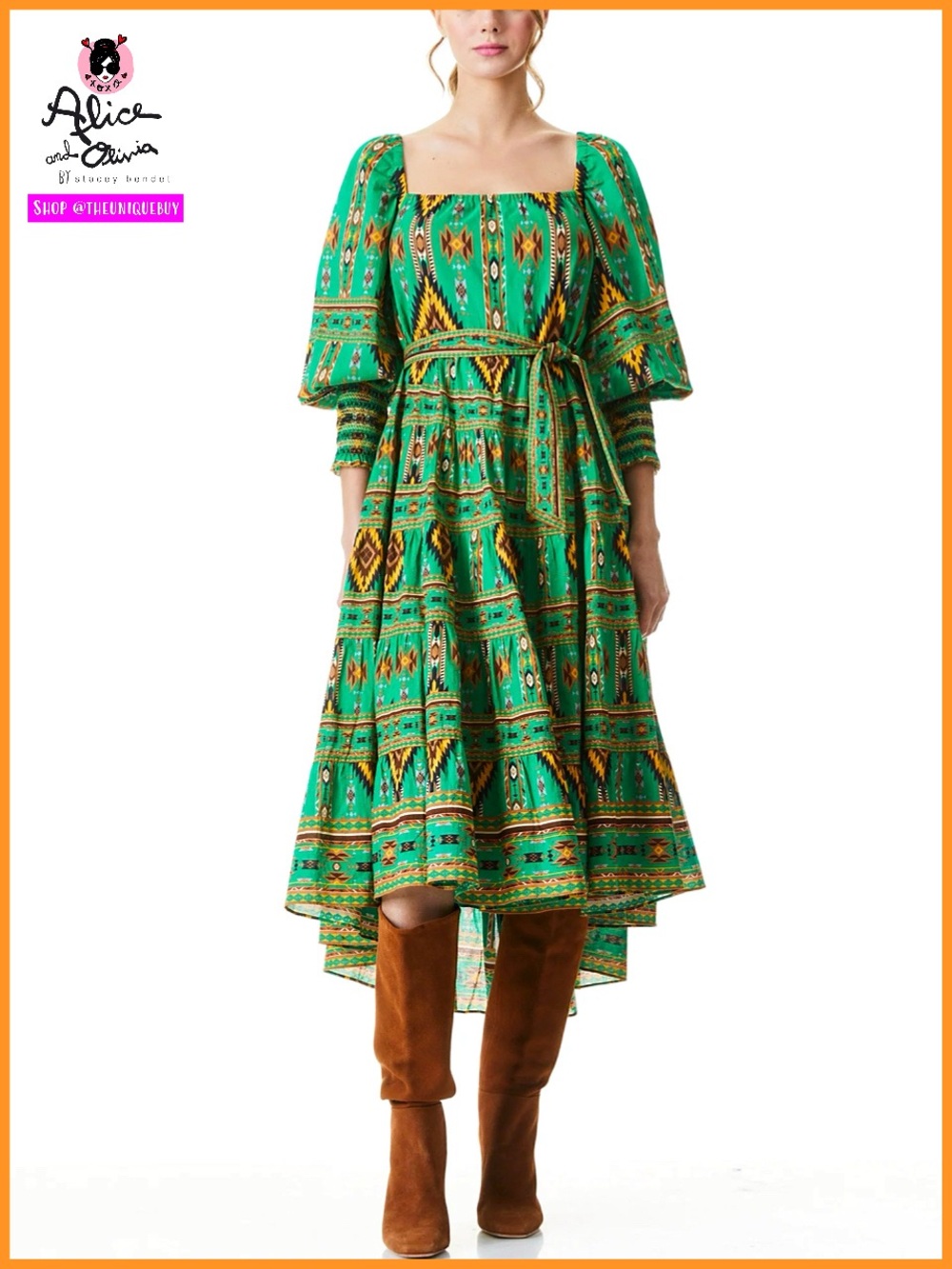Alice + Olivia Rowen Emerald Green Midi Dress